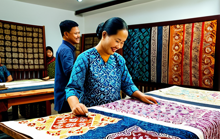 **
"A vibrant scene inside a bustling Malaysian batik workshop. A friendly local artisan, fully clothed in traditional Baju Kurung, is guiding a small group of tourists (also fully clothed in modest attire) in the art of batik painting. The workshop is brightly lit and filled with colorful fabrics, tools, and finished batik pieces. In the background, a digital display showcases the history and cultural significance of batik. The overall atmosphere is warm, engaging, and educational. Safe for work, appropriate content, professional, family-friendly, perfect anatomy, natural proportions, high quality."
**