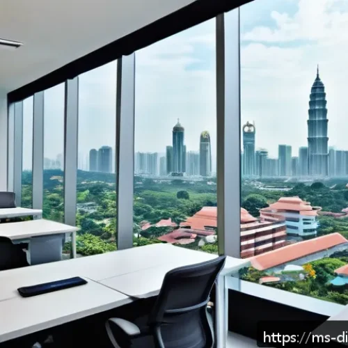 Home 31 물리적 공간의 디지털화에 필요한 기술 - A modern Malaysian office environment showcasing smart technology integration: employees working com...