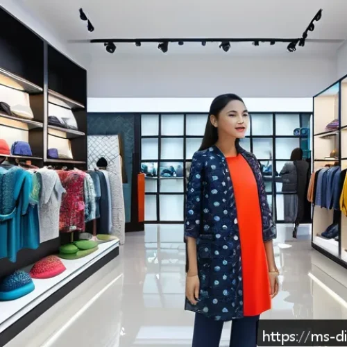 Home 17 물리적 공간에서의 고객 경험 향상을 위한 디지털 솔루션 - A modern Malaysian fashion retail store interior featuring customers using augmented reality mirrors...